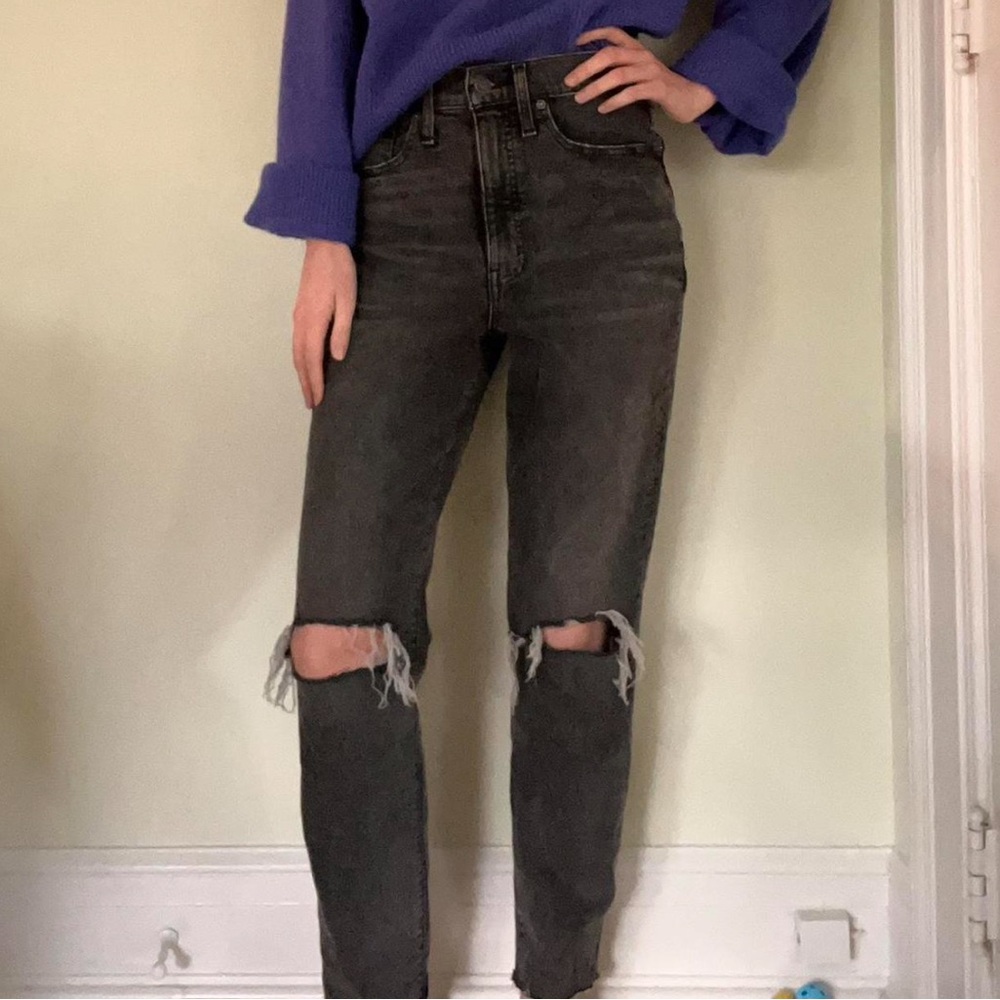 tall straight leg black distressed jeans